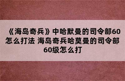 《海岛奇兵》中哈默曼的司令部60怎么打法 海岛奇兵哈莫曼的司令部60级怎么打